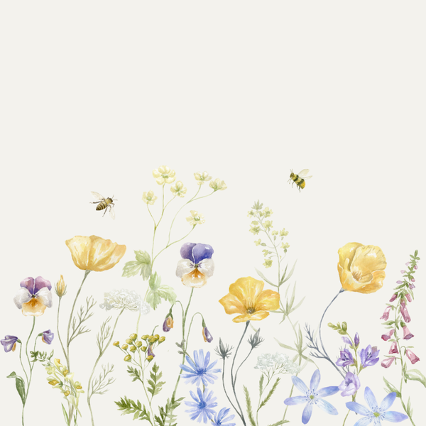 Wenskaart bloemen met bijtjes