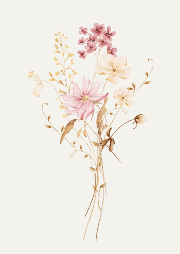 ansichtkaart bosje bloemen oud roze