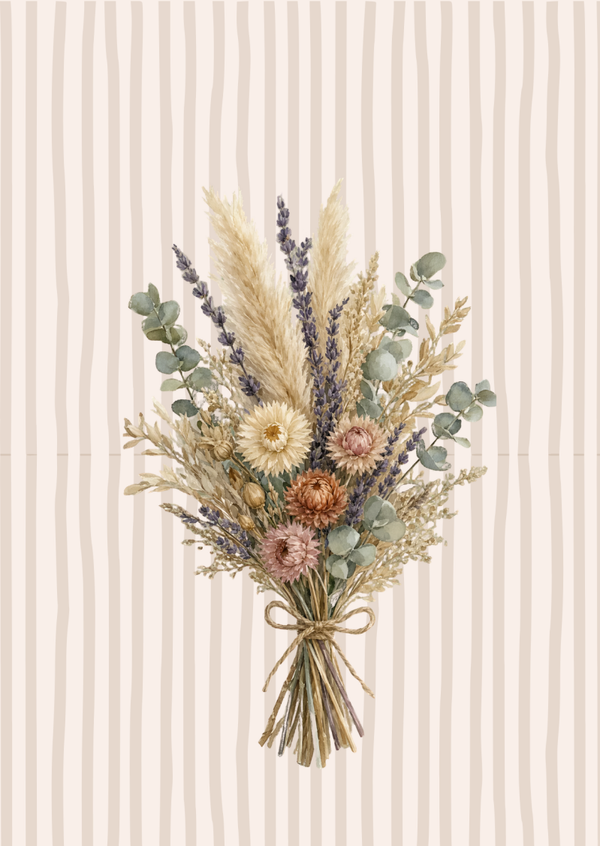 ansichtkaart bosje bloemen strepen achtergrond BINNENKORT VERKRIJGBAAR