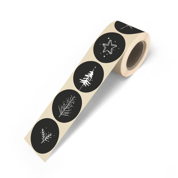 kerst sticker takjes/ster zwart/wit 50mm 5 stuks