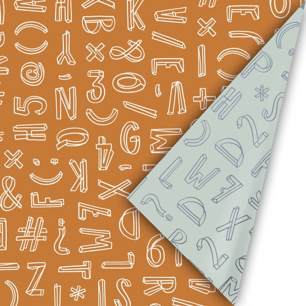 sint cadeaupapier letters/cijfers roest/mint dubbelzijdig