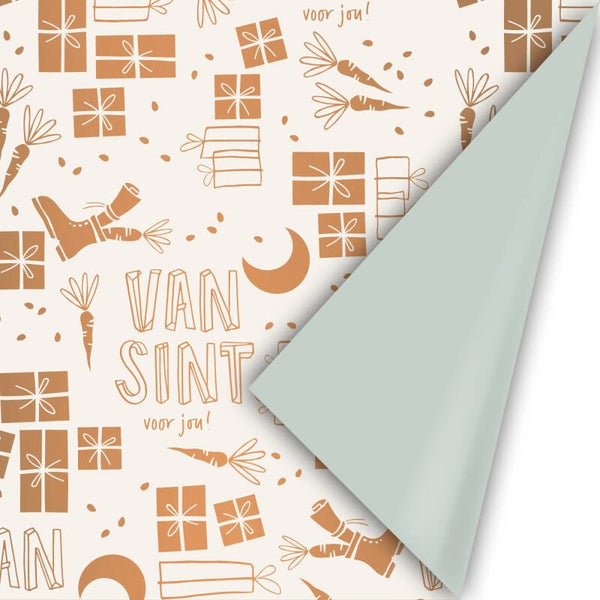 sint cadeaupapier tekst brons/dubbelzijdig