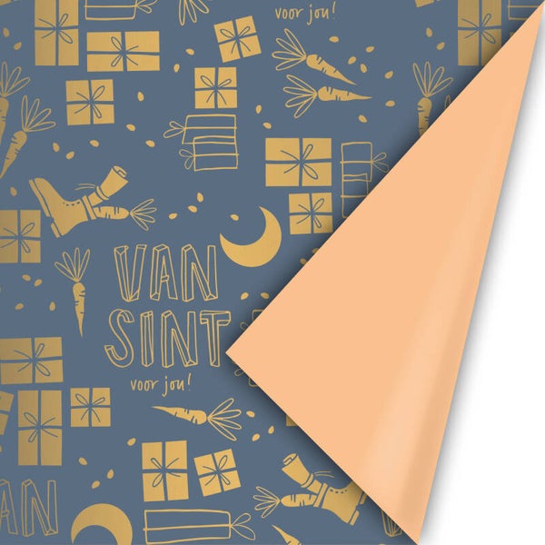 sint cadeaupapier tekst blauw dubbelzijdig