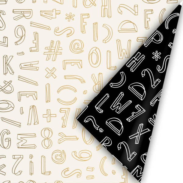 sint cadeaupapier letters/cijfers wit/zwart dubbelzijdig