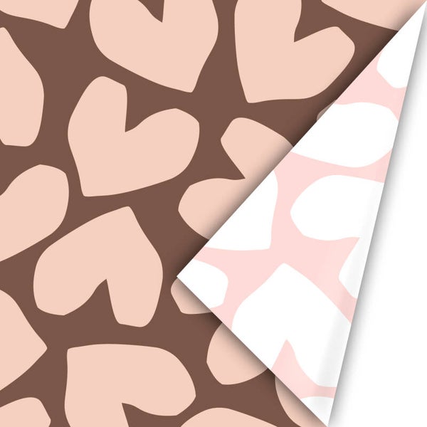 kadopapier big hearts bruin roze dubbelzijdig