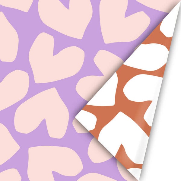 kadopapier big hearts lila/roze dubbelzijdig