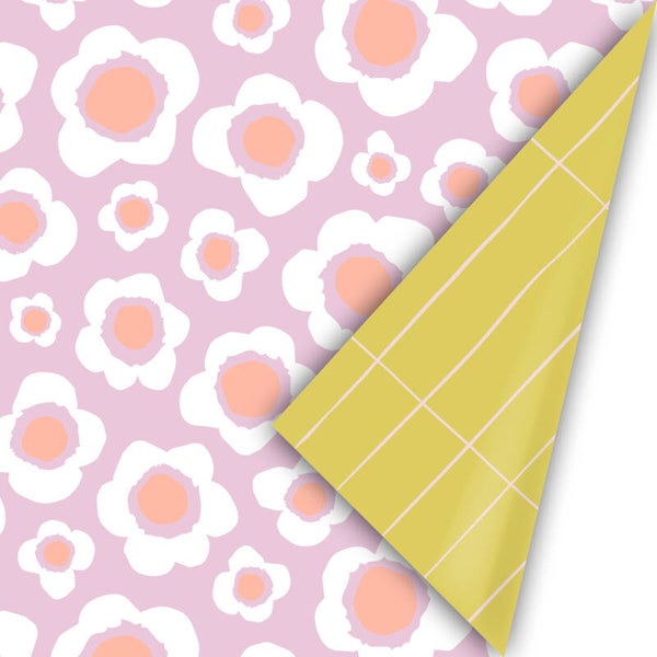 kadopapier flowers roze/wit/geel dubbelzijdig