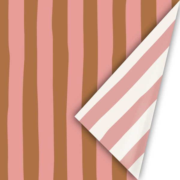 kadopapier strepen roze/roest dubbelzijdig