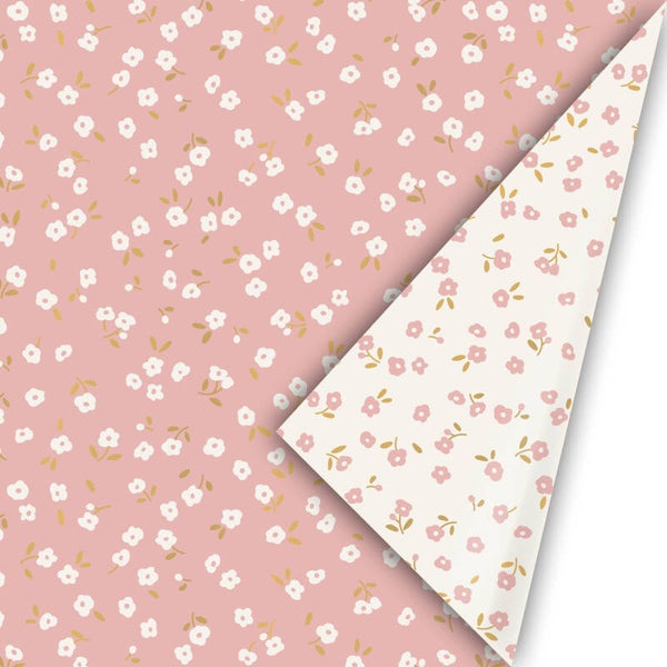 kadopapier mini flowers oud roze dubbelzijdig