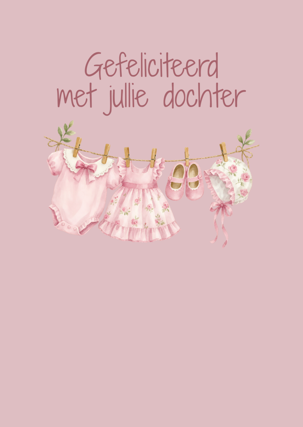 ansichtkaart dochter waslijn oud roze BINNENKORT VERKRIJGBAAR
