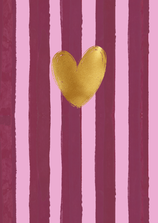 ansichtkaart strepen donker rood met goud hartje BINNENKORT VERKRIJGBAAR
