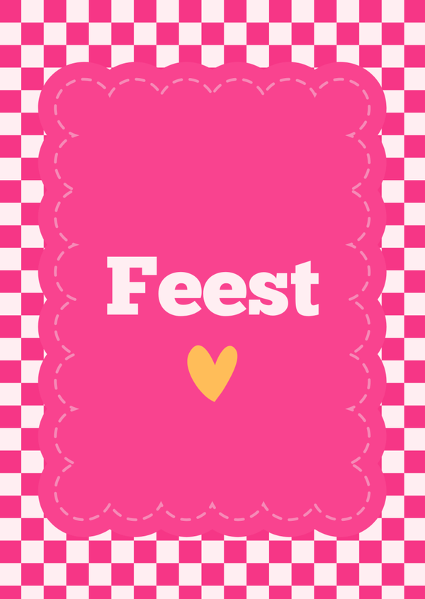 ansichtkaart Feest ruitjes roze