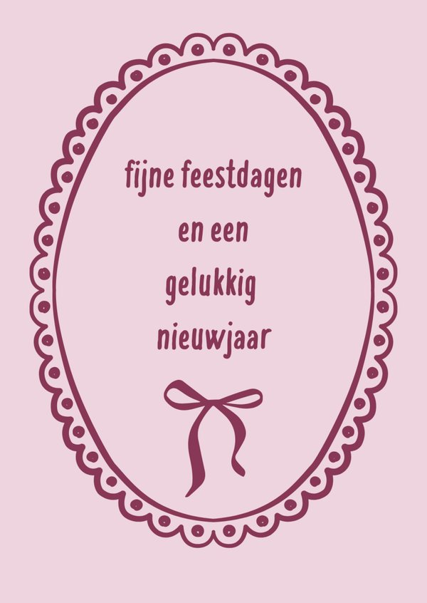 kerst ansichtkaart fijne feestdagen cirkel met strik roze