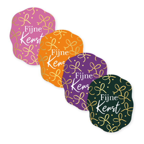 kerst sticker fijne kerst strikjes 38x46mm 4 stuks