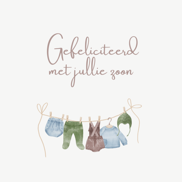 wenskaart gefeliciteerd met jullie zoon waslijn beige COMING SOON