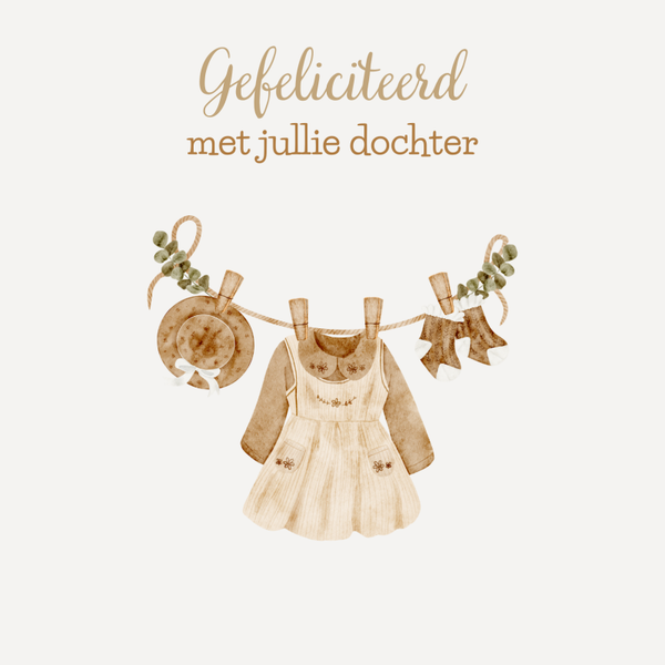 wenskaart gefeliciteerd met jullie dochter waslijn bruin COMING SOON