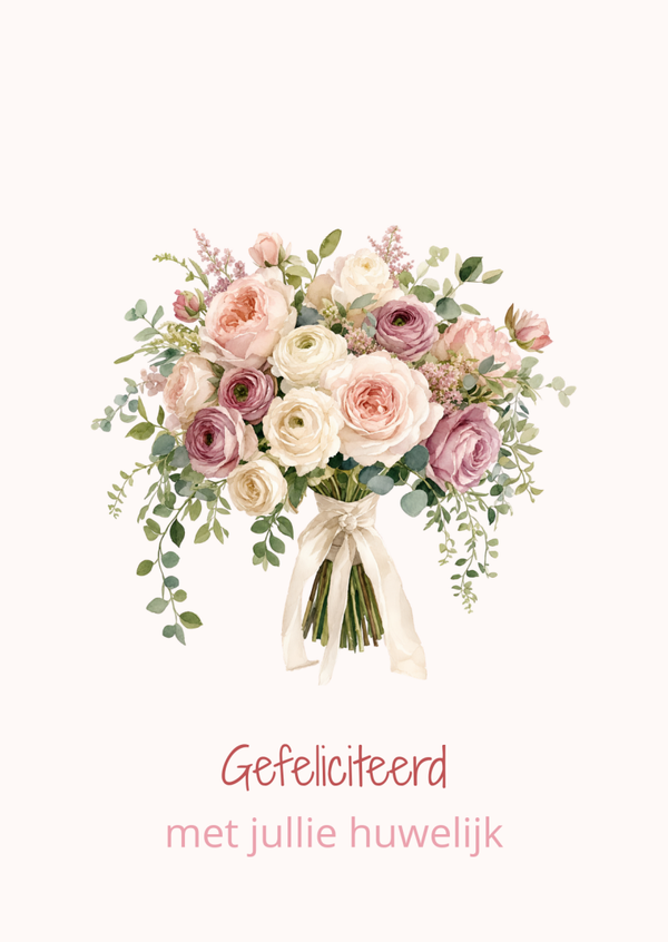 ansichtkaart gefeliciteerd met jullie huwelijk boeket BINNENKORT VERKRIJGBAAR