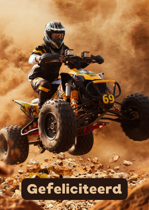 ansichtkaart gefeliciteerd quad