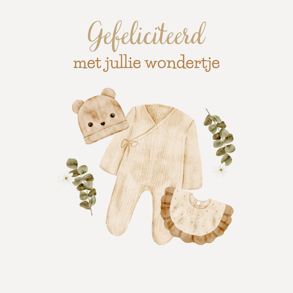 wenskaart gefeliciteerd met jullie wondertje babypakje COMING SOON