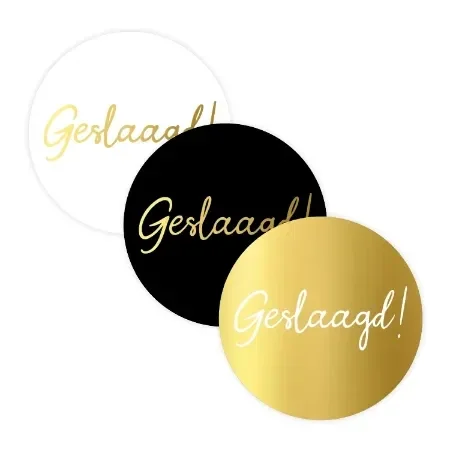 sticker geslaagd goud/wit/zwart 40mm 3 stuks