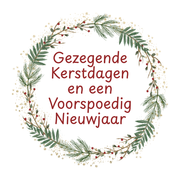 sticker gezegende kerstdagen een een voorspoedig nieuwjaar kransje 40mm