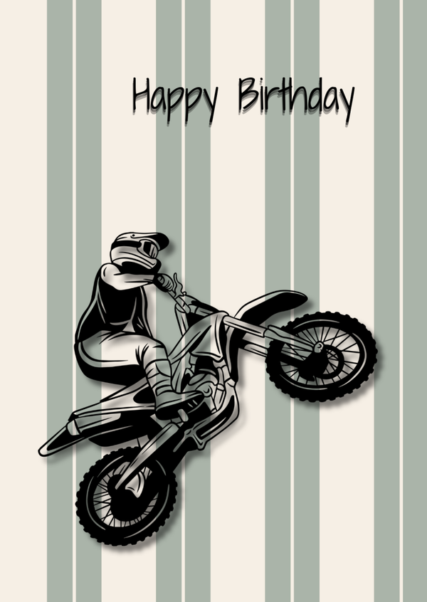 ansichtkaart happy birthday motorcrosser BINNENKORT VEKRRIJGBAAR