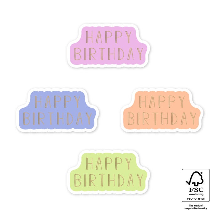 sticker happy birthday gold 4 stuks
