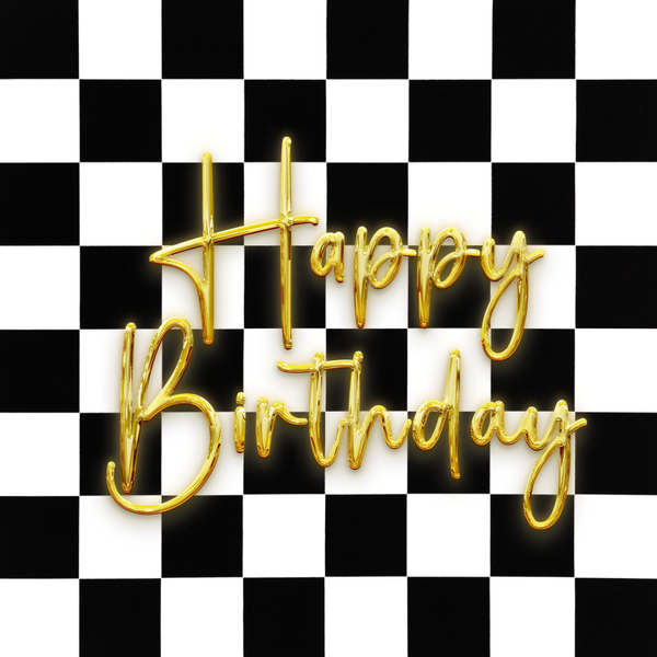 Wenskaart Happy birthday zwart wit geblokt