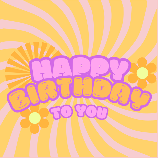 Wenskaart Happy birthday oranje/paars