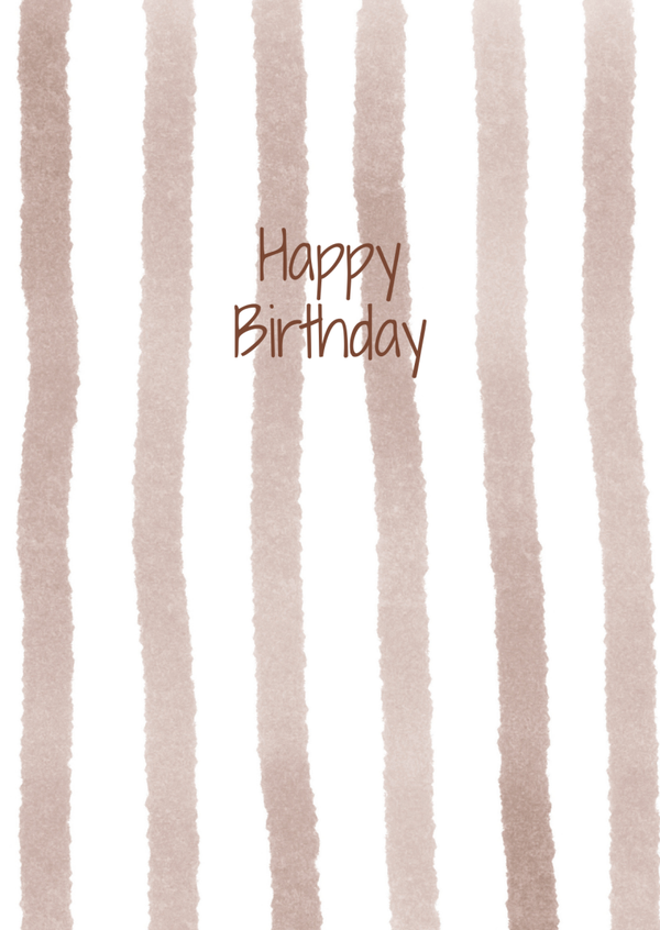 ansichtkaart happy birthday strepen bruin BINNENKORT VERKRIJGBAAR