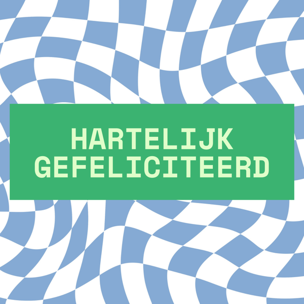 Wenskaart hartelijk gefeliciteerd achtergrond blauw wit geblokt