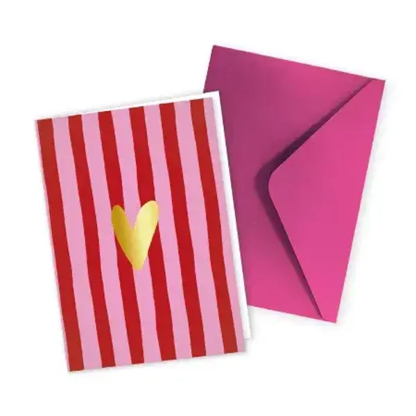 wenskaart hartje goud strepen roze/rood BINNENKORT VERKRIJGBAAR
