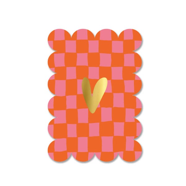 Ansichtkaart handdraw grid oranje/roze hart