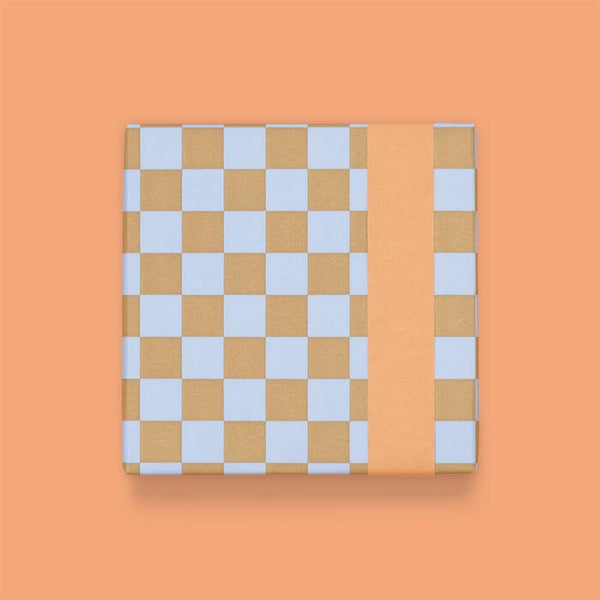 Kadopapier big check blue taupe dubbelzijdig