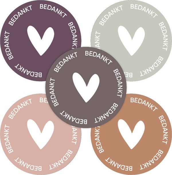 sticker hartje met bedankt 5 varianten