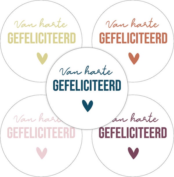 sticker van harte gefeliciteerd 5 varianten