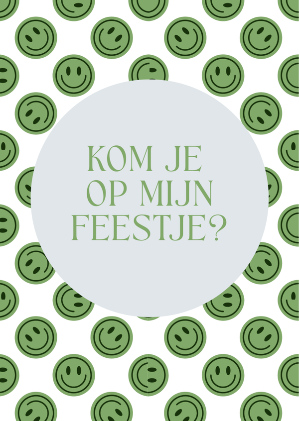 ansichtkaart kom je op mijn feestje smiley groen BINNENKORT VERKRIJGBAAR