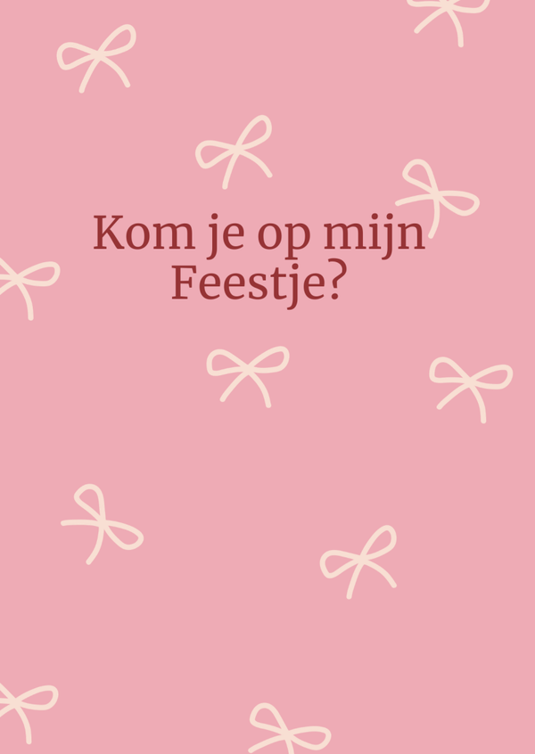 ansichtkaart kom je op mijn feestje strik roze BINNENKORT VERKRIJGBAAR