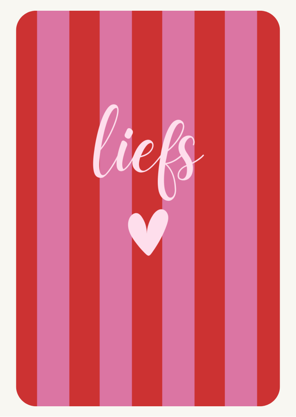 ansichtkaart liefs strepen rood/roze