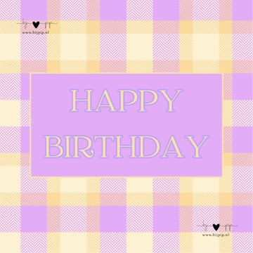 sale wenskaart happy birthday lila geel