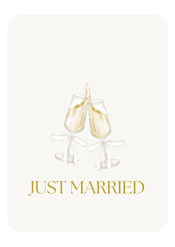 ansichtkaart just married champagne glazen COMING SOON