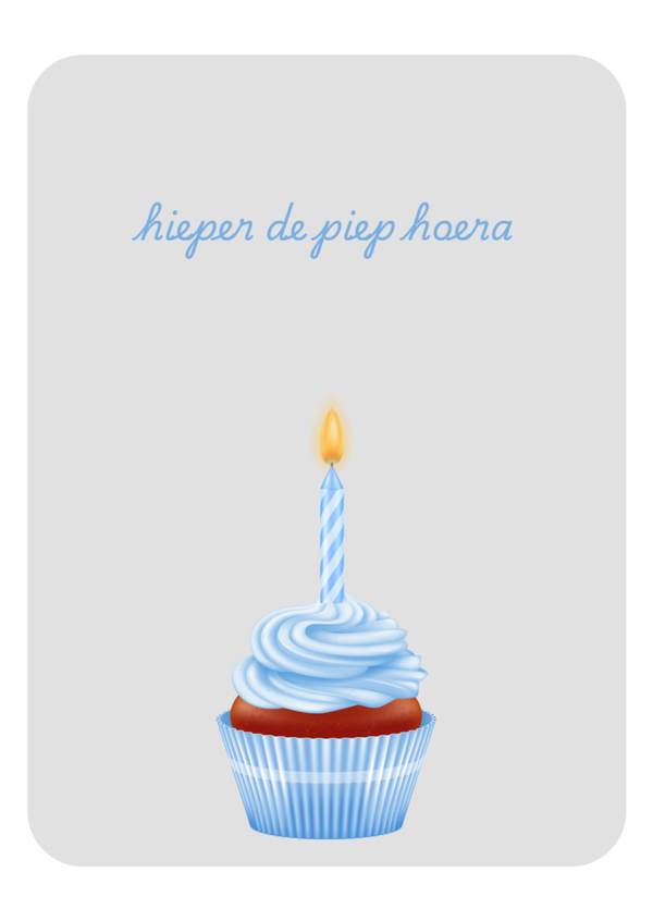 ansichtkaart hieper de piep hoera cupcake blauw COMING SOON