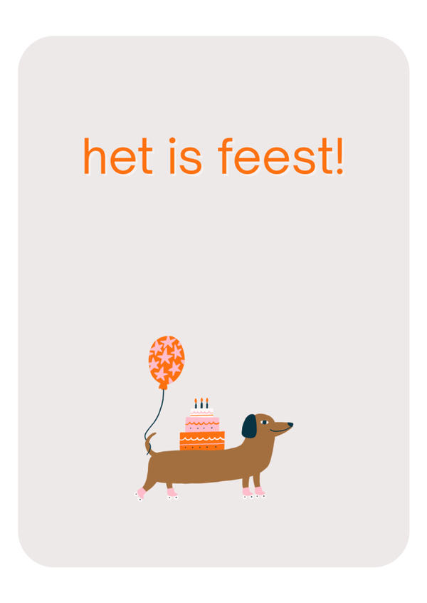 ansichtkaart het is feest tekkel met ballon COMING SOON