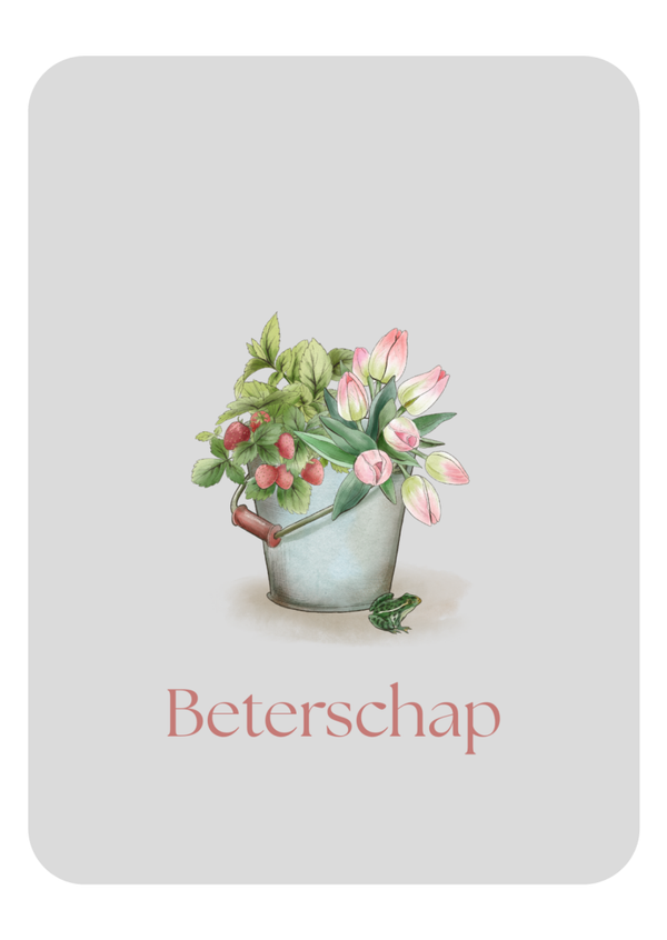 ansichtkaart bloemen in emmer met kikker COMING SOON