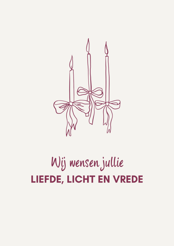 kerst ansichtkaart wij wensen jullie liefde, licht en vrede