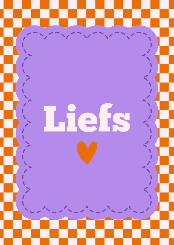 ansichtkaart liefs ruitje oranje/lila