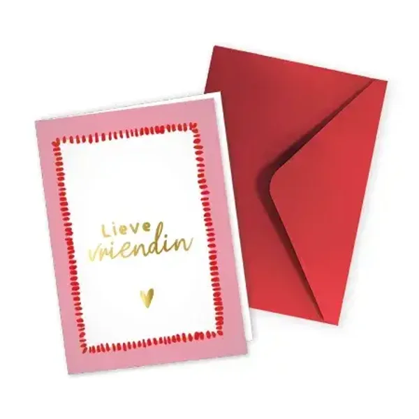 wenskaart lieve vriendin rood/goud BINNENKORT VERKRIJGBAAR