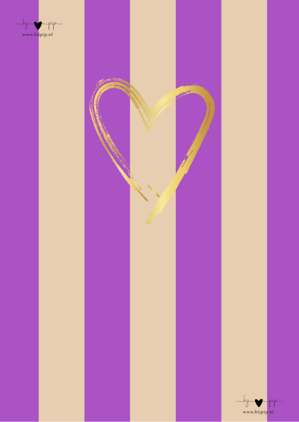 ansichtkaart lila zand strepen goud hartje
