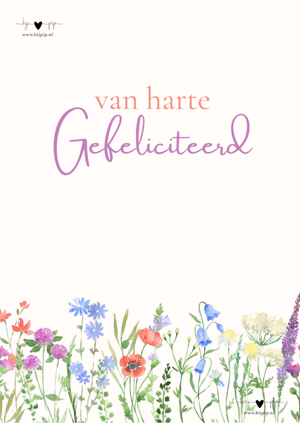 ansichtkaart van harte gefeliciteerd bloemenrand