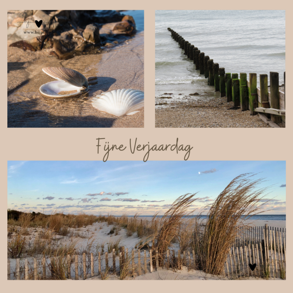 wenskaart fijne verjaardag strand/duinen beige